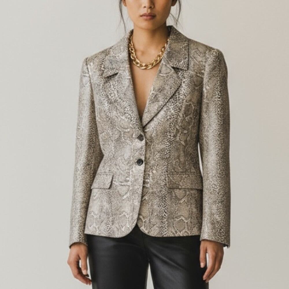 Vintage Rina Rossi Satin Python Print Blazer Size 4 Made in USA Y2K Animal Print